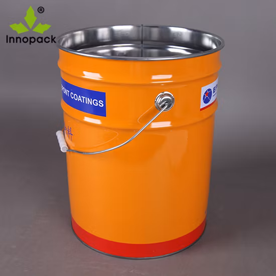 Baldes de cabeça aberta de metal 20L, balde redondo de pintura, cilindro de aço vazio